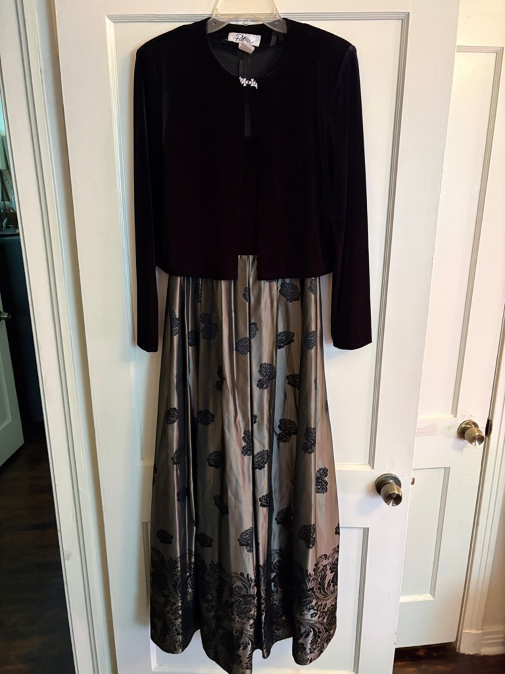 Patra Black Velvet and Silver Satin Gown